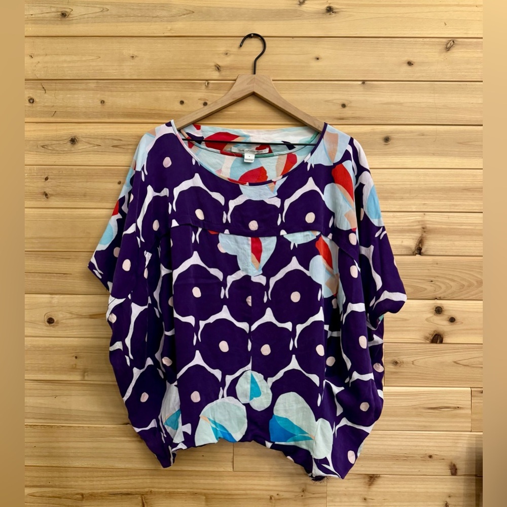 Diane Von Furstenberg Small Silk Blend Colorful Blouson Relaxed Blouse